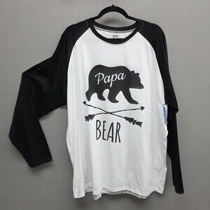 Victory Lounge Shirt Mens XL Black White Papa Bear Graphic Long Sleeve Christmas